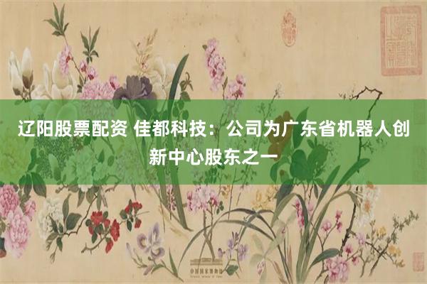 辽阳股票配资 佳都科技：公司为广东省机器人创新中心股东之一