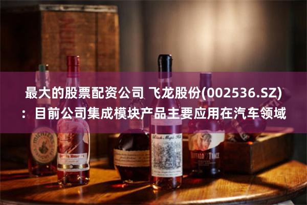 最大的股票配资公司 飞龙股份(002536.SZ)：目前公司集成模块产品主要应用在汽车领域