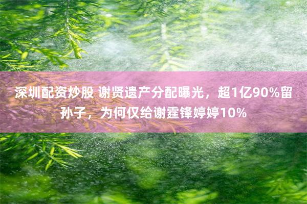 深圳配资炒股 谢贤遗产分配曝光，超1亿90%留孙子，为何仅给谢霆锋婷婷10%