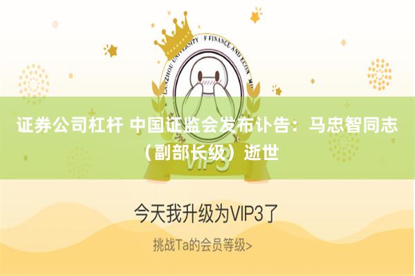 证券公司杠杆 中国证监会发布讣告：马忠智同志（副部长级）逝世