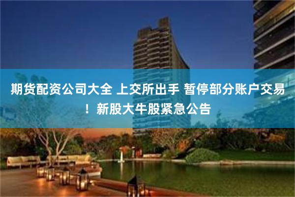 期货配资公司大全 上交所出手 暂停部分账户交易！新股大牛股紧急公告